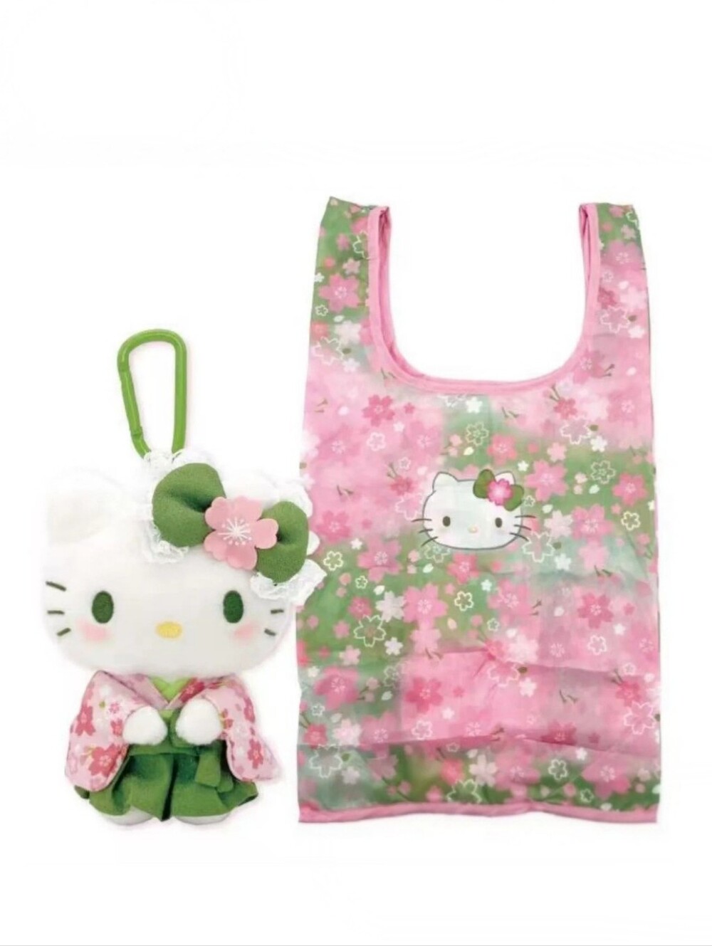 Nakajima Sanrio Hello Kitty Matcha Kimono Plush With Eco Bag